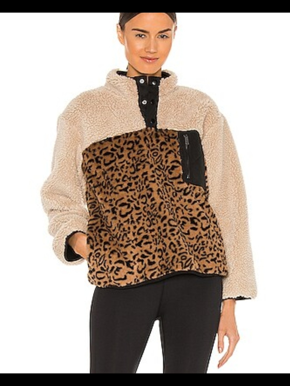 Rails Beige Teddy Jacket with Leopard Front Panel